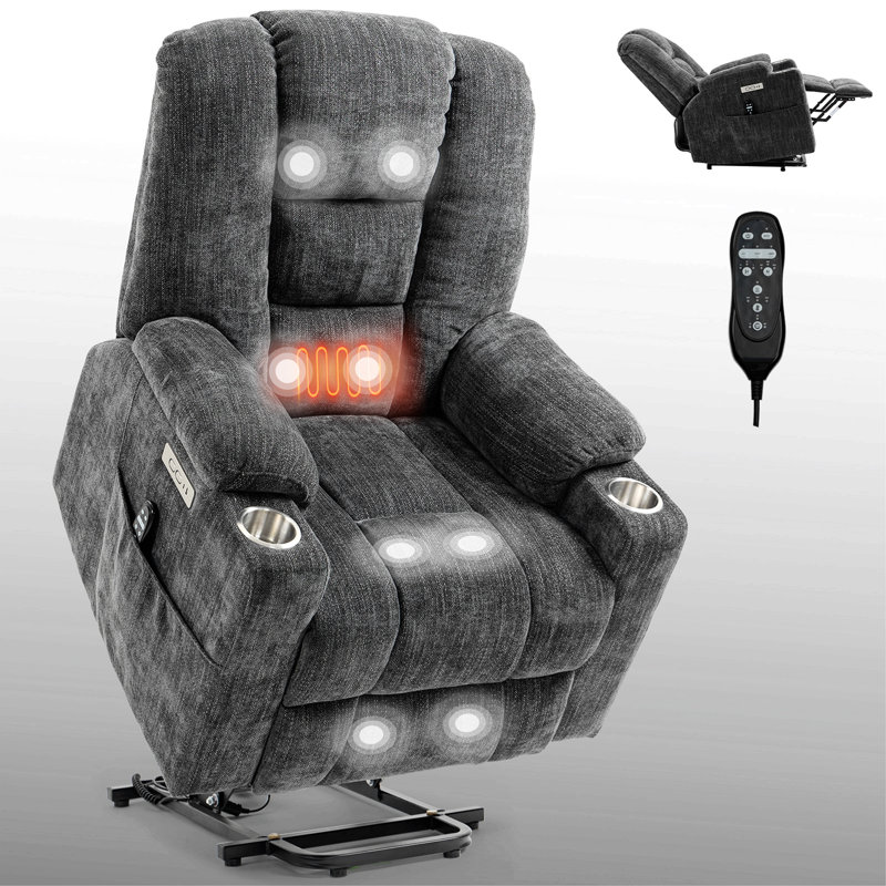 EMON's Large Power Lift Recliner Chair With Massage And Heat For Elderly, Overstuffed Wide Recliners, Heavy Duty Motion Mechanism With USB And Type C Ports, 2 Steel Cup Holders