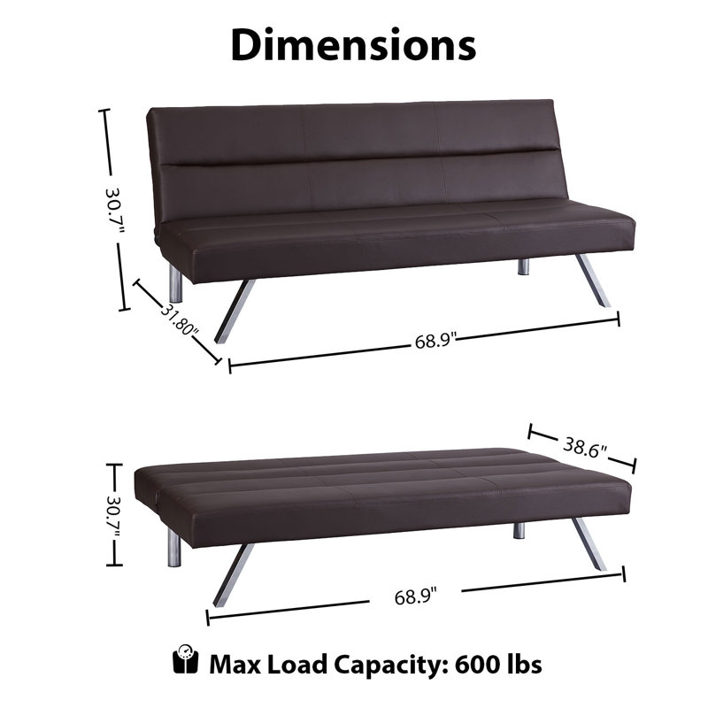 Apolonia 68.8'' Wide Sofa Bed Faux Leather Futon Modern Convertible Folding Sofa Bed Couch, Espresso Faux Leather