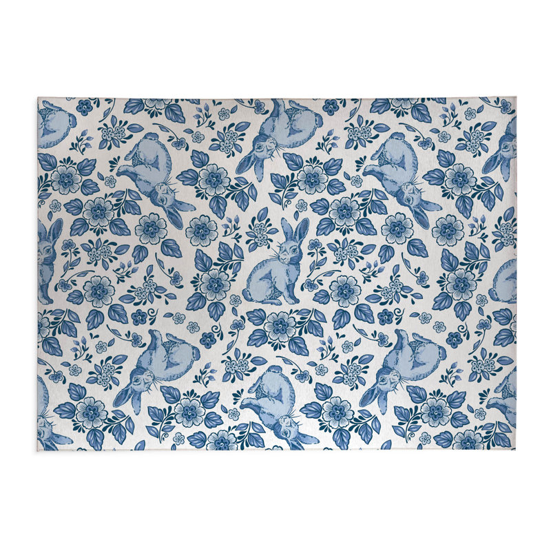 Tapis de cuisine léger Bunny Toile, Rectangle 5 pi x 7 pi, Bleu