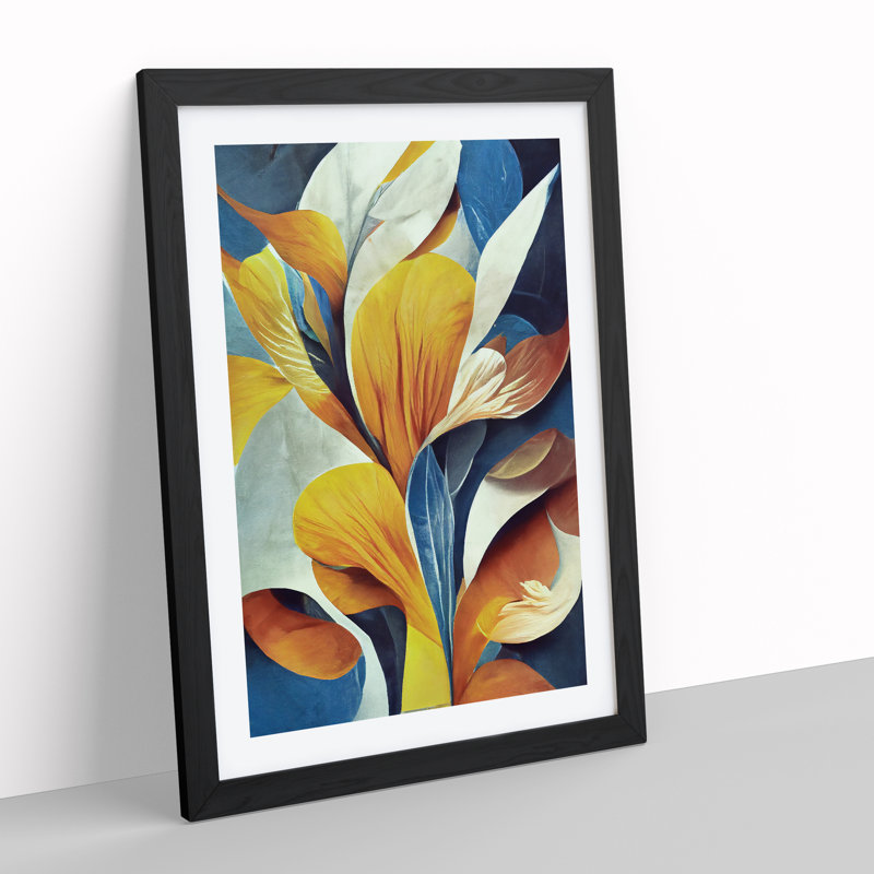 Beautiful Abstract Floral No.5 - Single Picture Frame Print, 46cm H x 34cm W x 2cm D, Black Framed