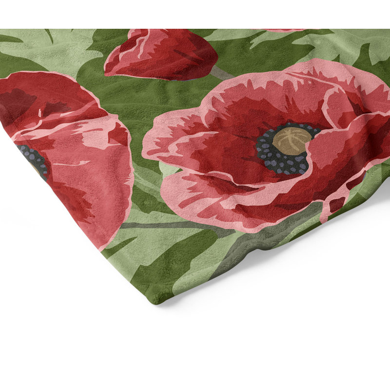 Couverture en velours de molleton Poppie, L 60 po x l 50 po, Floral sempervirent