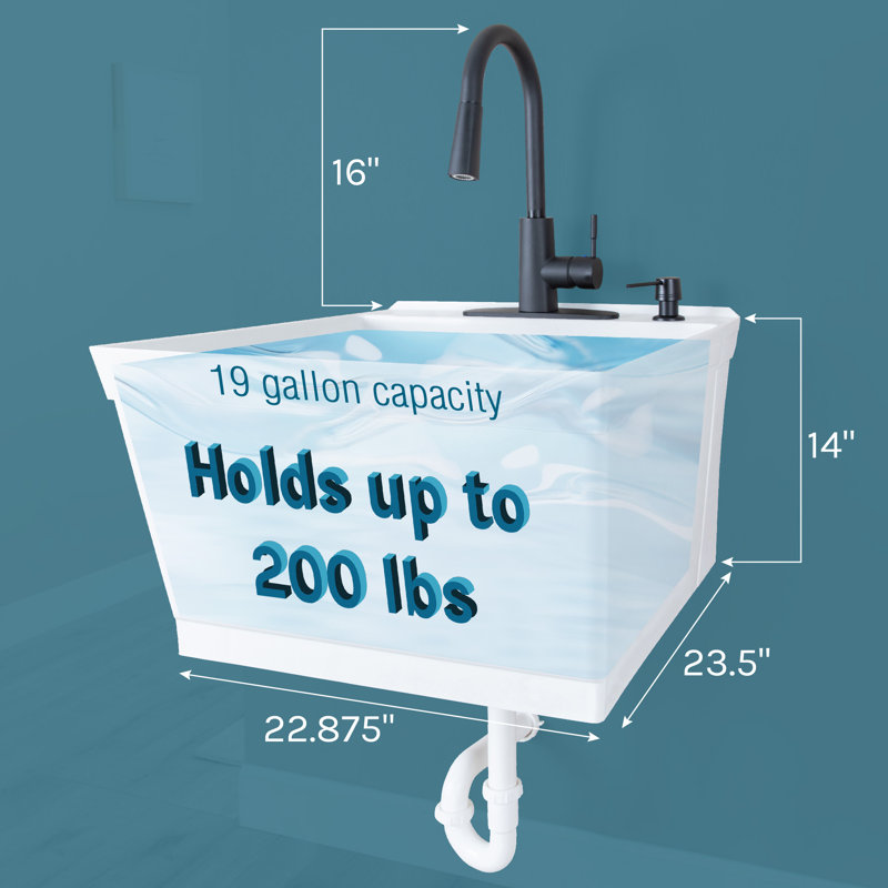23'' L x 24'' W Wall Laundry Sink with Faucet, White