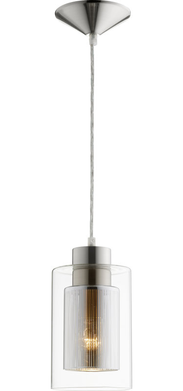 Luminaire suspendu à cylindre simple 1 lumières Thibodeaux, Nickel satiné / Chrome
