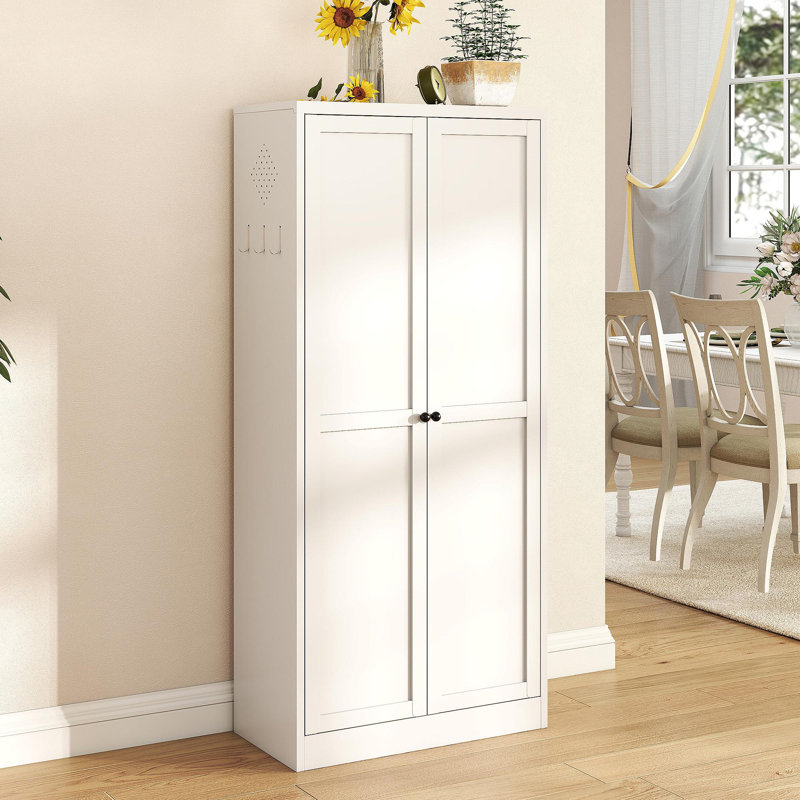 61" White Metal Kitchen Pantry Cabinet Adjustable Storage With 4 Shelves (110Lb Capacity), Heavy Duty Freestanding Pantry Organizer For Kitchen, Pantry, Living Room