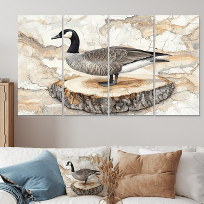 Automne oie par le lac en bois III - Art mural animal oie - décoration murale traditionnelle