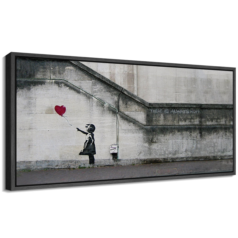 Fille, fille, ballon rouge, rue inspirante, H 30 po x l 60 po x P 1,5 po, Noir, noir, noir, noir