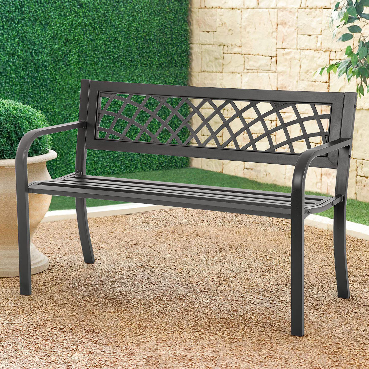 Red Barrel Studio® Iron Steel Frame Patio Bench with Mesh Pattern and ...