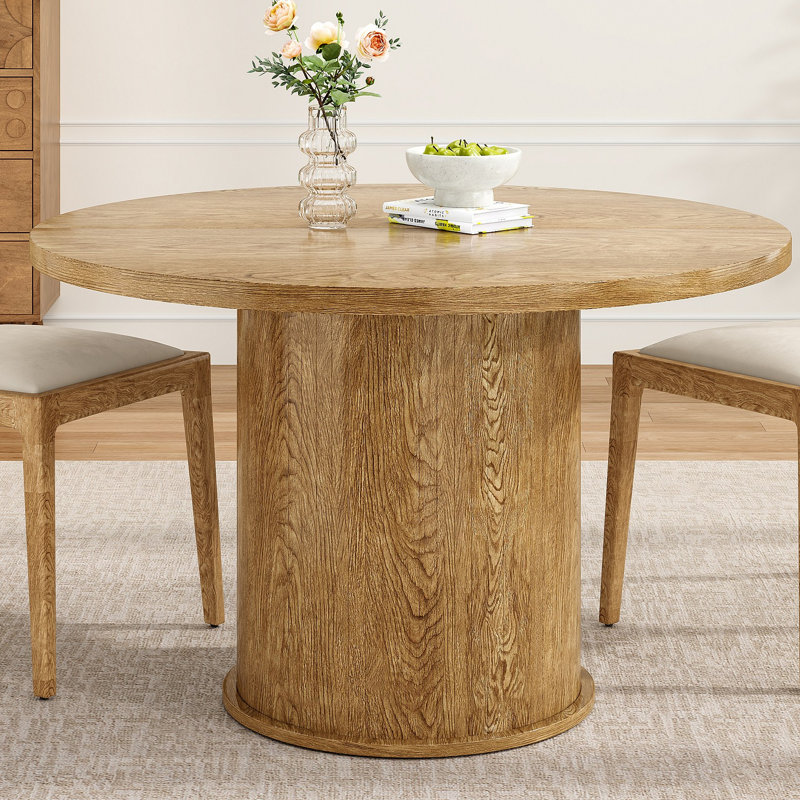 Table de salle à manger ronde pour 4 personnes, petite table de salle à manger avec plateau en bois et base en métal robuste, table de salle à manger ronde moderne pour salle à manger, assemblage facile