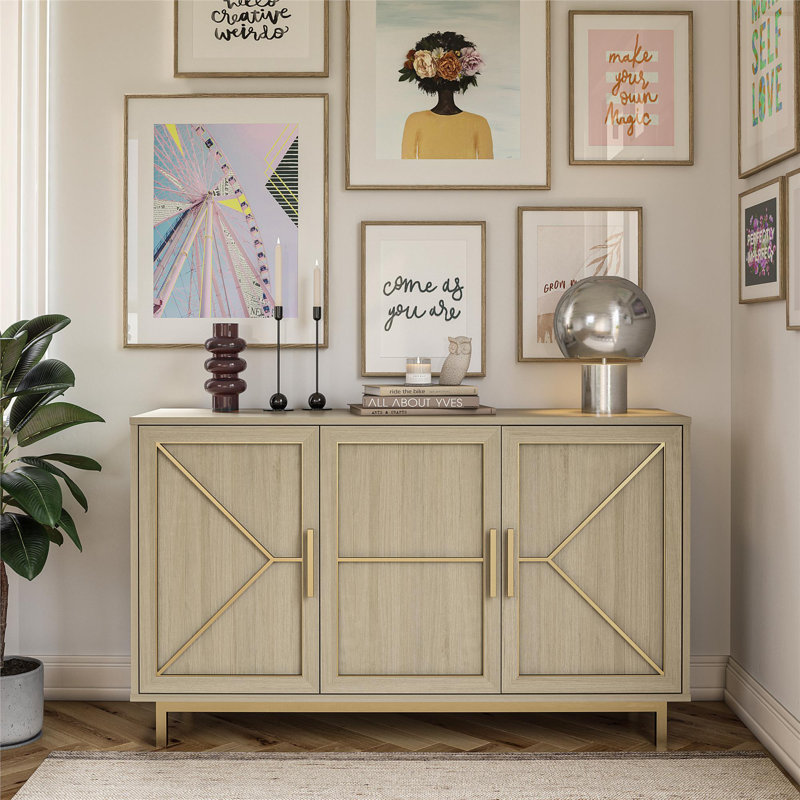 Neely Wide Pale Oak Accent Cabinet with Adjustable Shelving