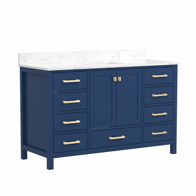 Meuble-lavabo double en bois massif et manufacturé Yakia, Blue, 54