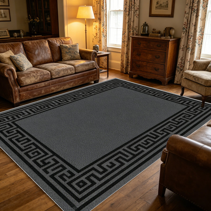 Dark Grey Borderarea rugs for Living Room, Soft and Comfortable, Suitable for all seasons, easy to maintain, machine washable Indoor floor mat, Under Table Farmhouse suitable for Bedroom, Dining Room, Study, Patio, Balcony, Home Decor