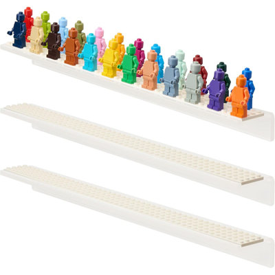 Minifigure Display Case Set Of 3, Acrylic Floating Wall Shelves With Baseplates