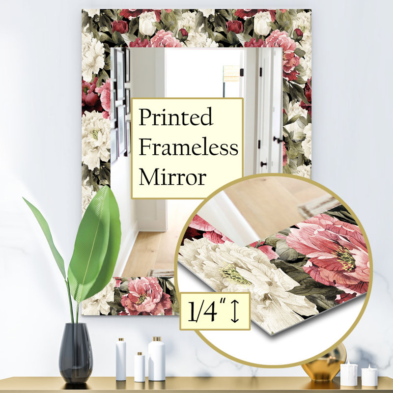 Miroir mural traditionnel sans cadre 13 obsidian fleuri, H 24 po x l 32 po