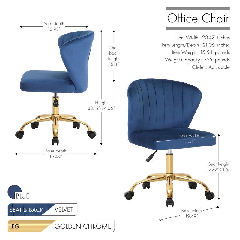 Benzonia Velvet Office Chair, Blue