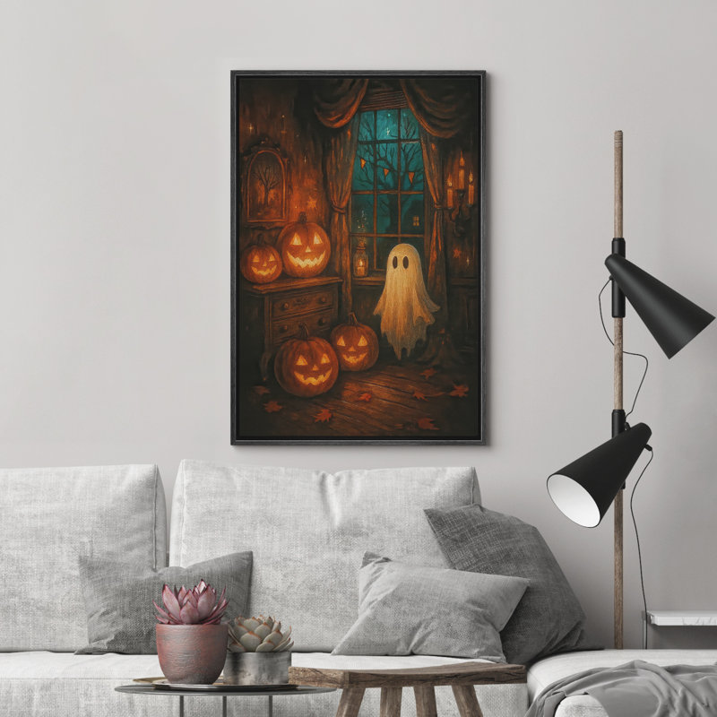 Mignon fantôme, impression sur toile encadrée, décoration murale d'Halloween, Noir, H 24 po x l 16 po