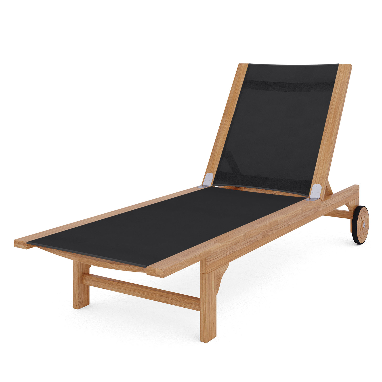 Elie Teak Outdoor Reclining Sun Lounger with Rear Wheels, Black