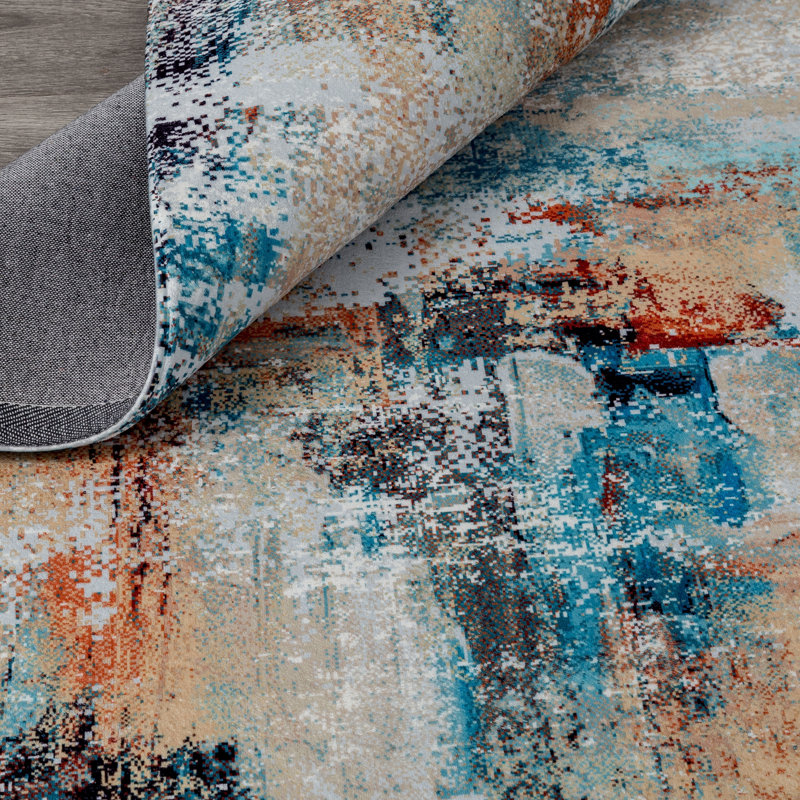 Abstract Area Rug in Blue, Rectangle 5'6" x 8'6"