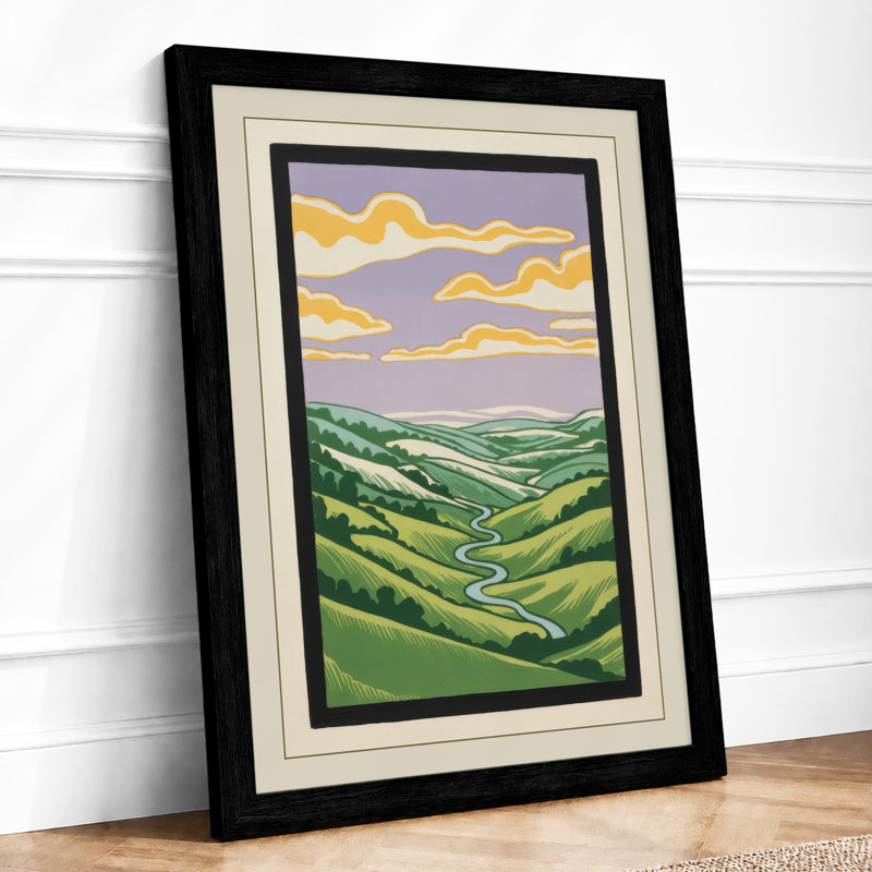 Rolling Pastoral Landscape Japandi - Print, A2 - 59.4 x 42.0 cm, Black