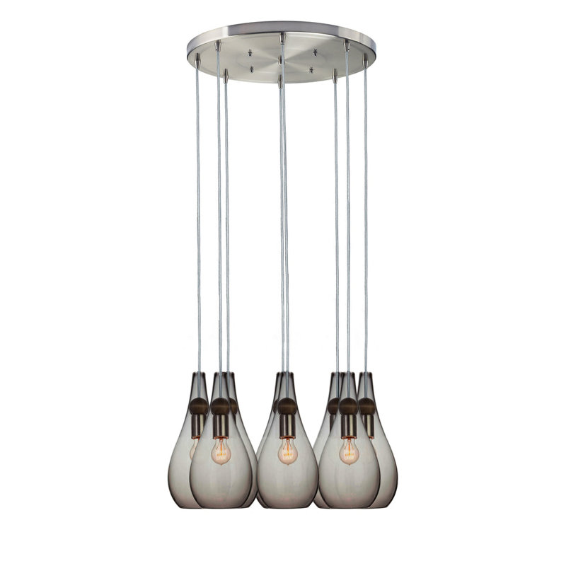 Earth 8 - Light Chandelier, Clear Glass, Nickel Braided Cord, 60" H x 16" W x 16" D