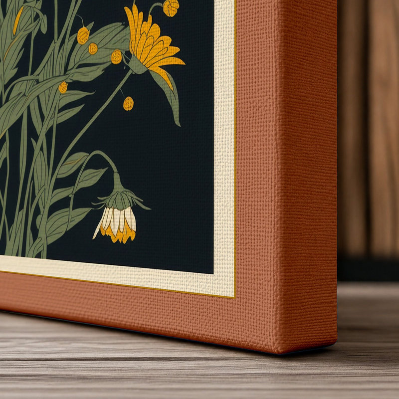 Yellow Blooms Study Botanical - Wrapped Canvas, 18x12 - 45.7 x 30.5 cm, Terracotta Border