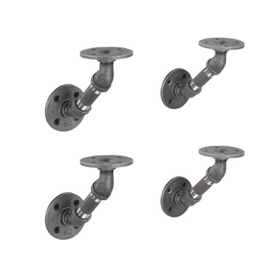1/2 In. Black Pipe Wall Mounted Double Flange Angled Shelf Bracket Kit
