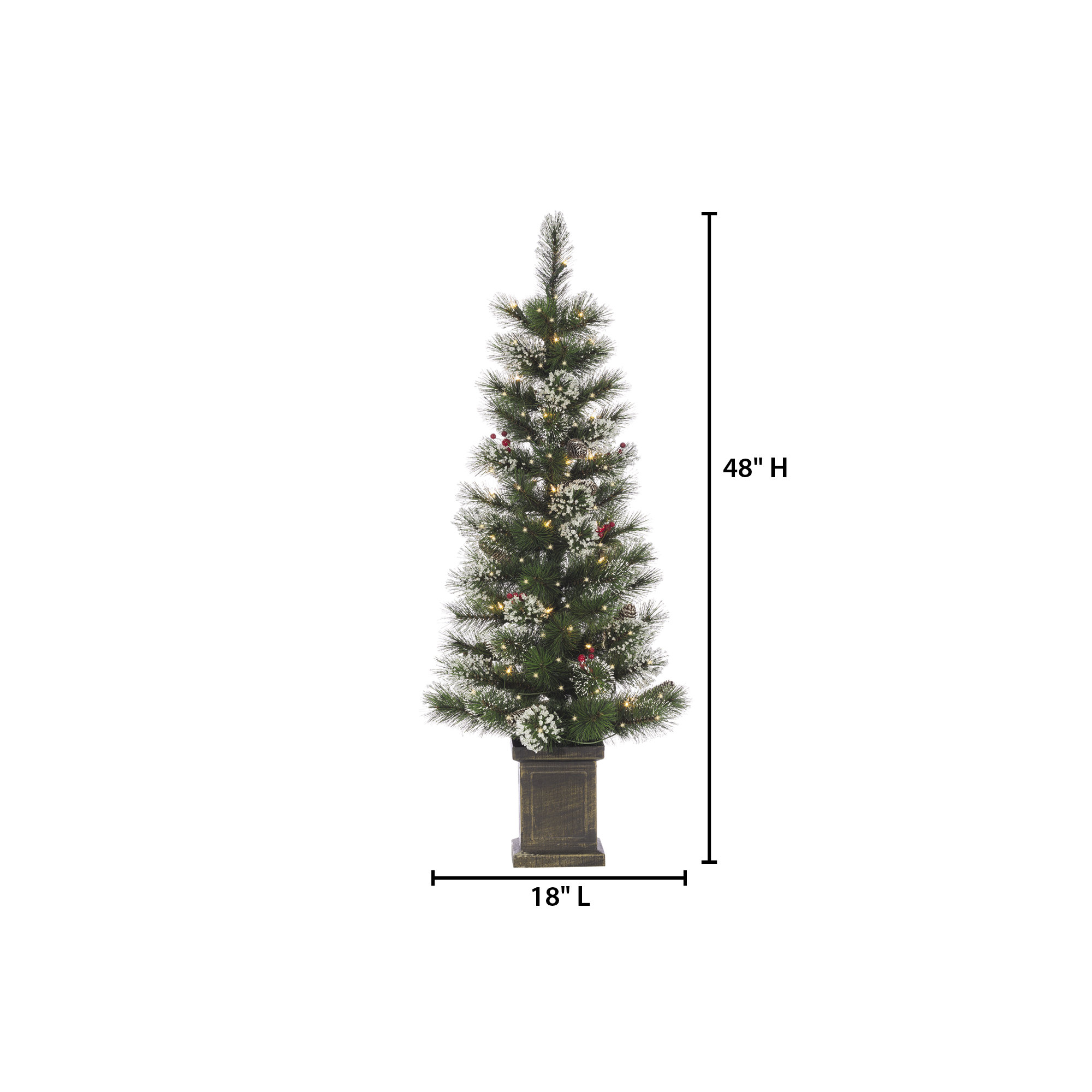 Set Of 2 Elegant 4 Foot Potted Hard Mixed Needle Loveland Spruce Trees With Decorative Accents