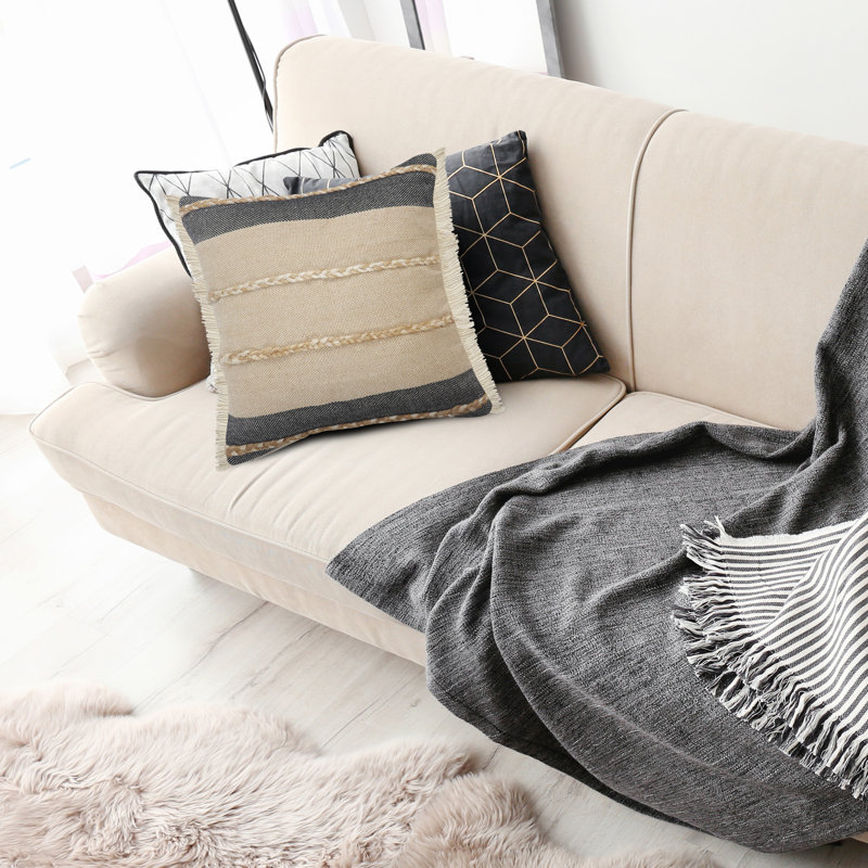 Coussin Atlantis, 20 po x 20 po, Housse de coussin seulement - sans coussin, Beige/noir