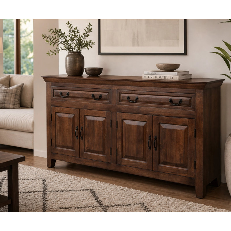 Jamya 69" Solid Wood Sideboard Buffet Walnut Finish, Storage Cabinet  , Walnut