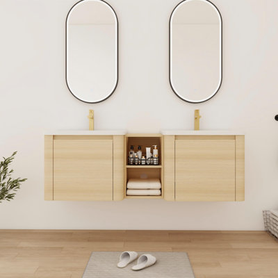 Meuble-lavabo double avec comptoir en céramique