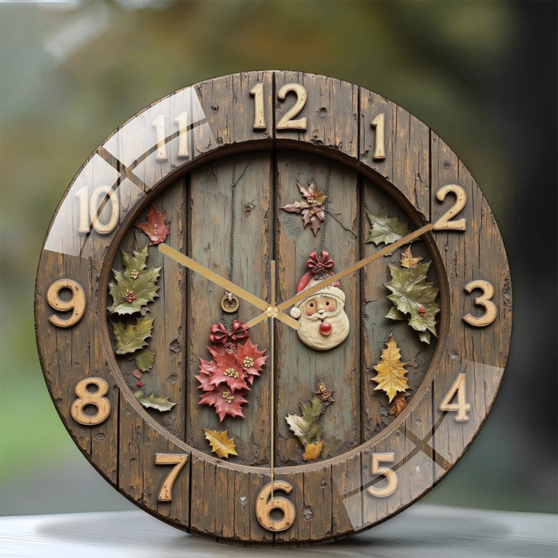 Horloge murale 12 po Rustic-With-Santa-Leaves