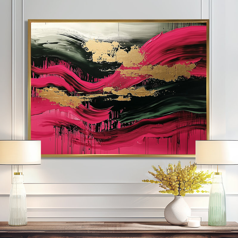 Lincolnwood - Abstract Wall Art, H 16 po x l 32 po, Cadre flottant, Or