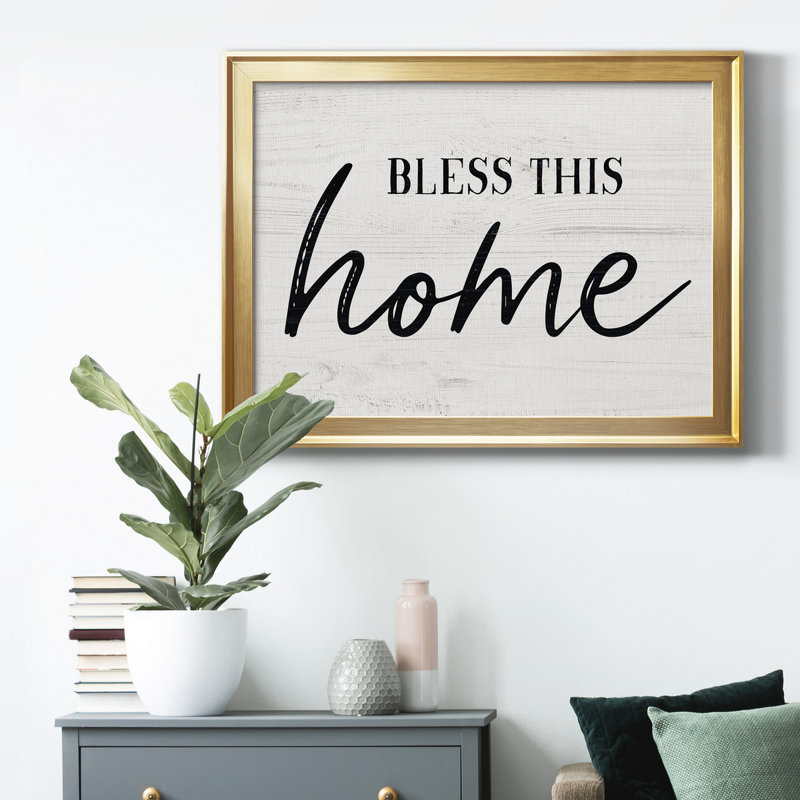 «Bless This Home», toile encadrée de qualité supérieure - prête à être accrochée, H 26,5 po x l 36,5 po x P 1 po, Or