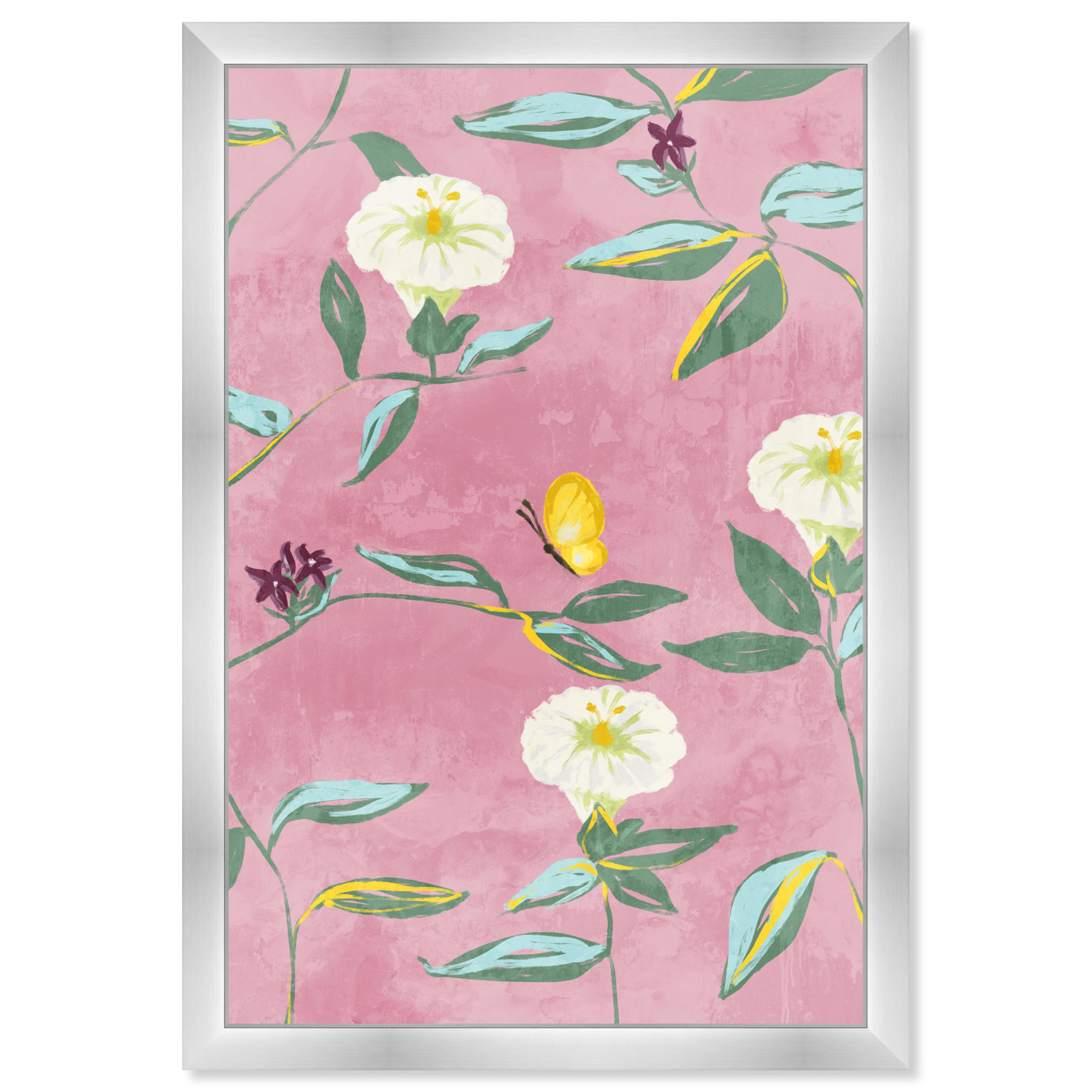 Floral Spring Tapestry Pattern Print, Silver, 47" H x 32" W