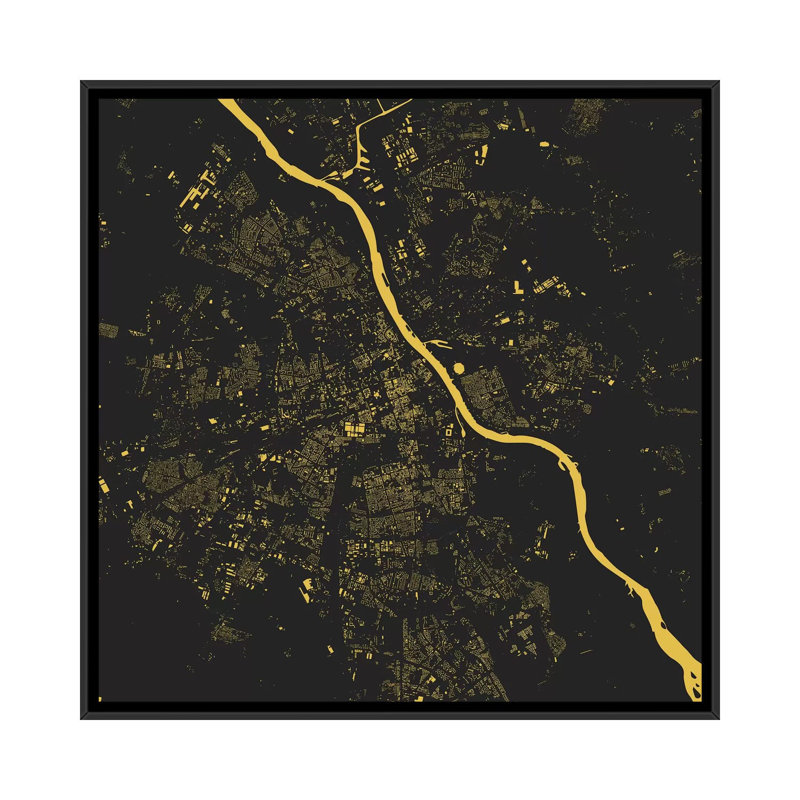 « varsovie », impression verticale sur toile tendue, H 18 po x l 18 po x P 1,5 po, Toile avec cadre noir, Pas de tapis