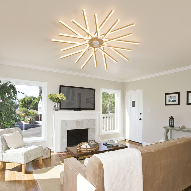 Dimmable and Timing 6 Gear Wind Speeds LED Modern Ceiling Fan Light with Remote/APP Control, Gold