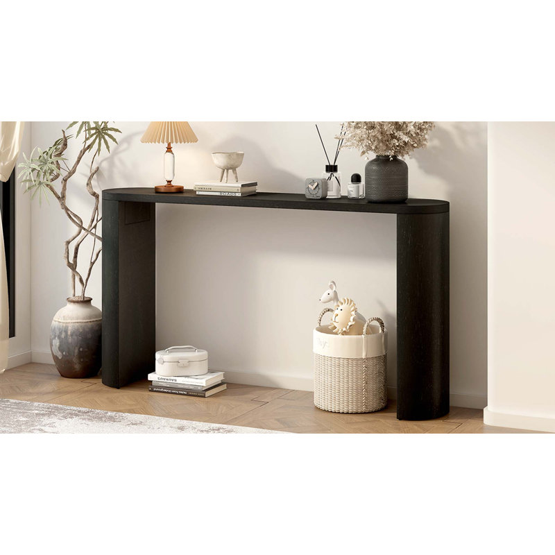 Simple Modern Style Multi-Functional Use Porch Table With Semi-Cylindrical Leg Design, Black