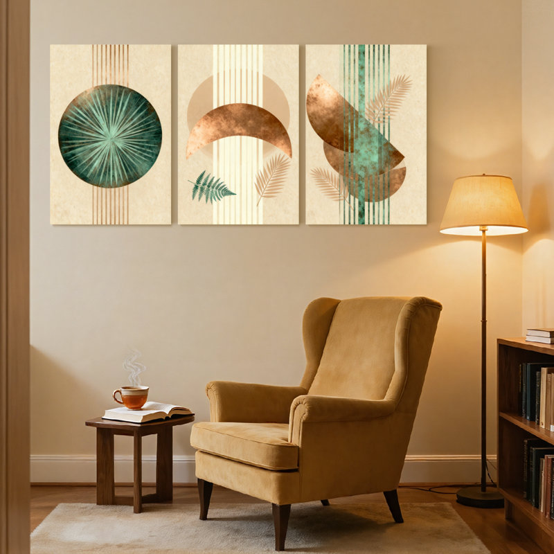 Ensemble de 3 reproductions d'art contemporain sur toile à motif géométrique abstrait bohème contemporain, H 30 po x l 60 po