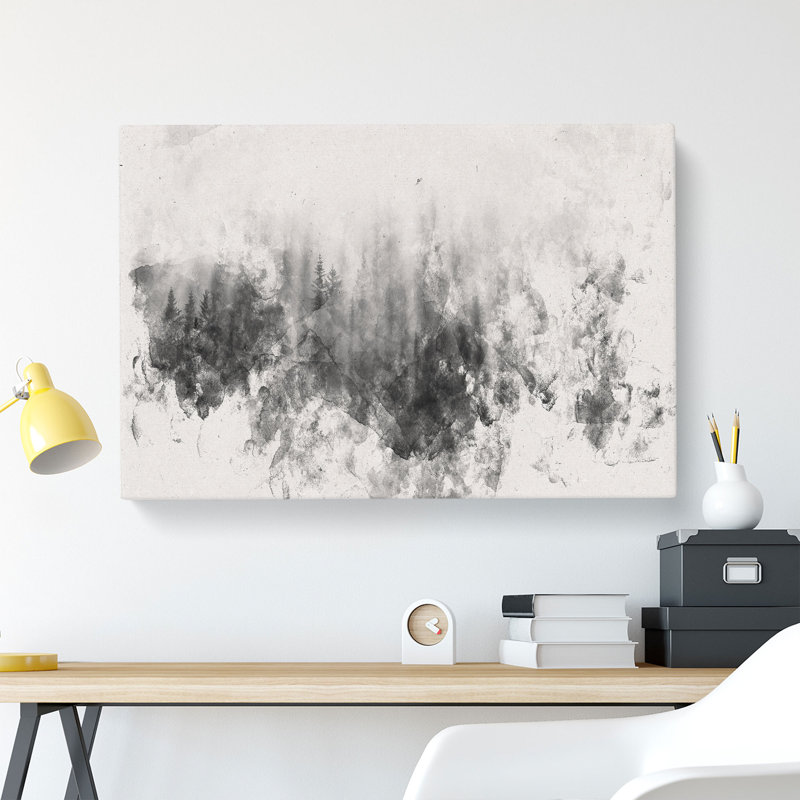 Moody Forest in Misurina Italy Watercolour - Wrapped Canvas, 60cm H x 91cm W x 3cm D