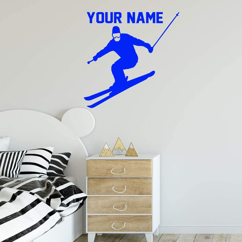 Décalcomanie murale de ski Trinx avec nom personnalisé - CS47, H 24 po x l 23 po, Bleu