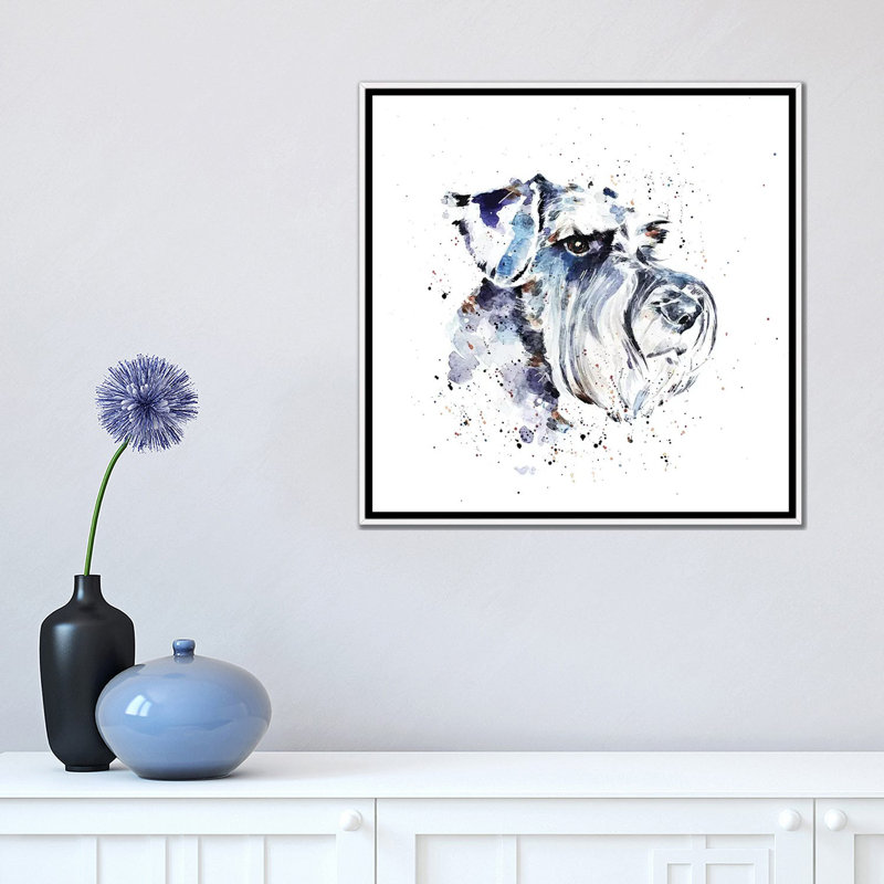 Schnauzer II par EdsWatercolours - impression, H 18 po x l 18 po x 1,5 po, Toile blanche encadrée, Pas de tapis