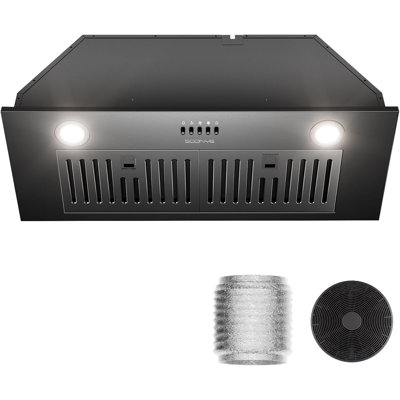 30 Inch Range Hood Insert, 600 CFM Convertible Ducted/Ductless Kitchen Hood with Matte Black Finish on Stainless Steel, 3-Speed Exhaust Fan with LED Lights, Baffle & Carbon Filters