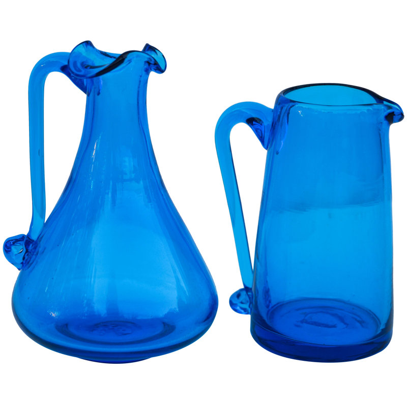Vintage Blue Glass Creamers - Set Of 2