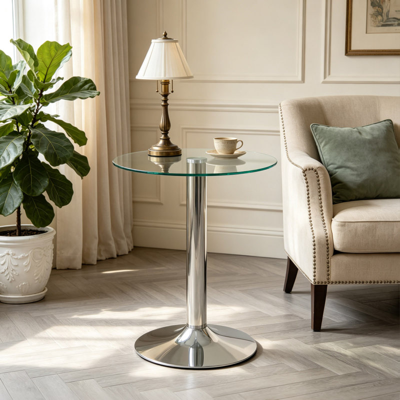 Tables de bout modernes, verre trempé de 19,7 po, base en métal noir, petits espaces, Argent * transparent