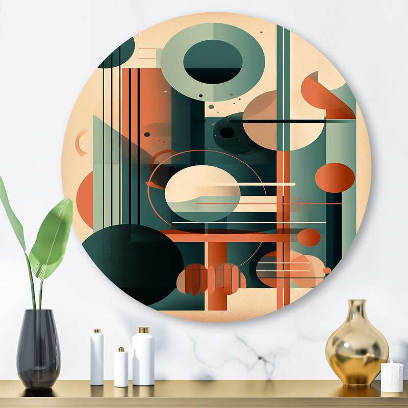 Orange et vert Mid Century Momentum IV sur impression métallique, H 29 po x l 29 po x P 1 po