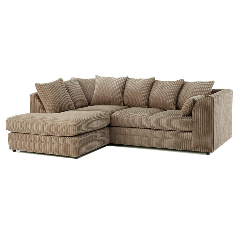 Jumbo Cord Upholstered Corner Sofa Small Back Cushion with Foot Stool , Left Hand Facing, Beige