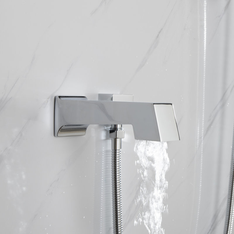 Robinet de baignoire et douche à 1 jet Cero avec pomme de douche carrée et douche à main, Chrome