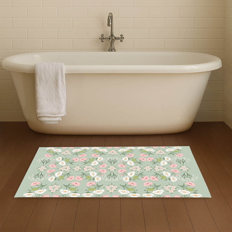 May flowers Non-Skid Bath Mat, Sage, 34" L x 21" W