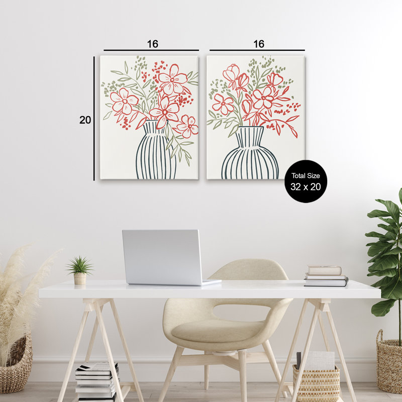 Ensemble de toiles 2 pièces Botanical Outline Simplicity, design par Aria K., H 20 po x l 16 po