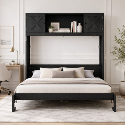 Lit double escamotable avec armoires de rangement, portes de grange