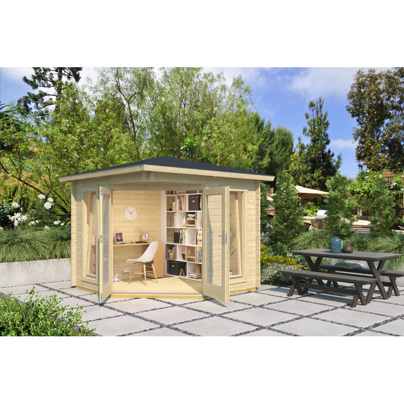 Lasita Oban Premium Corner Log Cabin With Tempered Double Glazing (40mm), Oban 40 Natural Wood